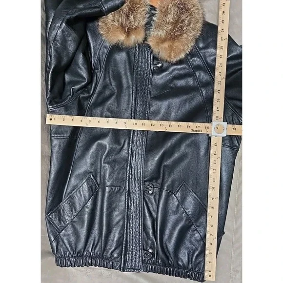 Vintage Y2K LNR Black Leather‎ Fur Collar Zip Front Jacket Size Medium